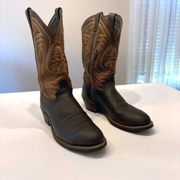 Abilene Men's Brown Leather Western Stitched Cowboy Ranch Boots Size 10 B - Picture 1 of 12
